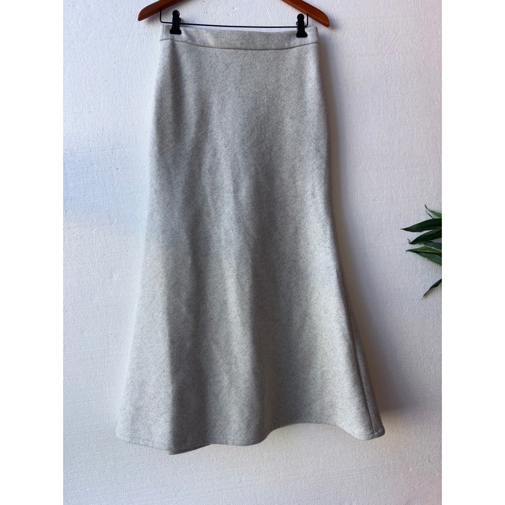 Maree Skirt Wool Blend A-Line Midi Heather Grey Back Slit Office Petite SP